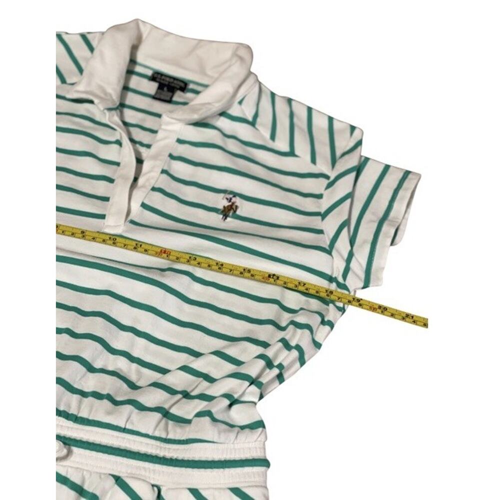 U.S. POLO ASSN. White Green Striped Dress Drawstring Waist Pockets Women's M - Picture 6 of 7